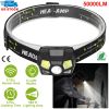 50000LM Rechargeable Motion Sensor Headlamps IPX6 Waterproof Rotatable Fishing Headlights w/ 6 Working Modes
