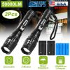 2Packs Tactical Military LED Flashlight 50000LM Zoomable Rechargeable Alloy Aluminum Flashlight Torch w/ 5Modes SOS Night Light For Night Walking Adve