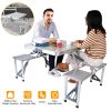 Folding Picnic Table w/ 4 Seats Umbrella Hole 33.7x26.4in Portable Aluminum Table Total 859LBS Weight Capacity for Camping Barbeque Outdoor