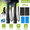 2Packs Tactical Military LED Flashlight 50000LM Zoomable Rechargeable Alloy Aluminum Flashlight Torch w/ 5Modes SOS Night Light For Night Walking Adve