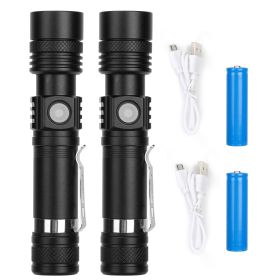 2Pcs LED Handheld Flashlight Zoomable USB Rechargeable Flashlight Torch w/ 4Modes SOS Night Light For Night Walking Adventures Searching