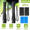 2Packs Tactical Military LED Flashlight 50000LM Zoomable Rechargeable Alloy Aluminum Flashlight Torch w/ 5Modes SOS Night Light For Night Walking Adve