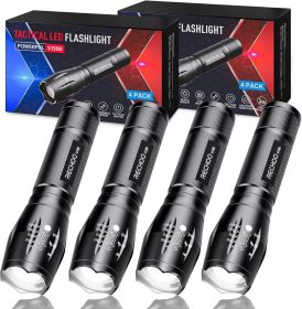 RECHOO Tactical Flashlights – 4 Pack Bright Zoomable LED Flashlights, High Lumen 5-Mode Waterproof Pocket Torch for Emergency