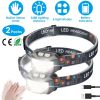 2Packs Rechargeable Motion Sensor Headlamp 6 Light Modes Headlight Torch Flashlight for Fishing Running Camping Hiking