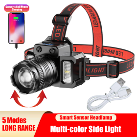 LED Tactical Headlamp Head Torch USB Rechargeable Motion Sensor Headlight Zoomable 5 Modes Emergency Power Bank For Mobile Phone