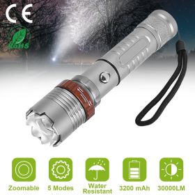 Tactical Military LED Flashlight 30000LM Zoomable Rechargeable Flashlight Torch w/ 5Modes SOS Night Light For Night Walking Adventures Searching
