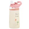 13.5Oz Insulated Stainless Steel Water Bottle Leak-proof Bottle for Kids with Straw Push Button Lock Switch Sports Water Bottle for Toddlers Boys Girl
