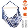 Hammock Hanging Chair Canvas Porch Patio Swing Seat Portable Camping Rope Seat Wooden Stick Hammock Chair with 2 Pillows 265LBS Load-bearing