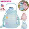 Kawaii Water Bottle with Straw 37.2oz Large Capacity Portable Sports Bottle with Cute Three-Dimensional Stickers