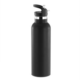 Sports Water Bottle Stainless Steel Vacuum-Insulated Drinking Cup w/ Straws Outdoor Cycling Hiking (Option: 750ml_BLK)